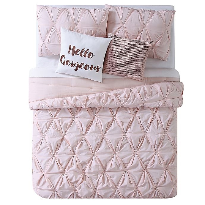 slide 3 of 5, Brooklyn Loom Jackson Pleat King Comforter Set - Blush, 1 ct