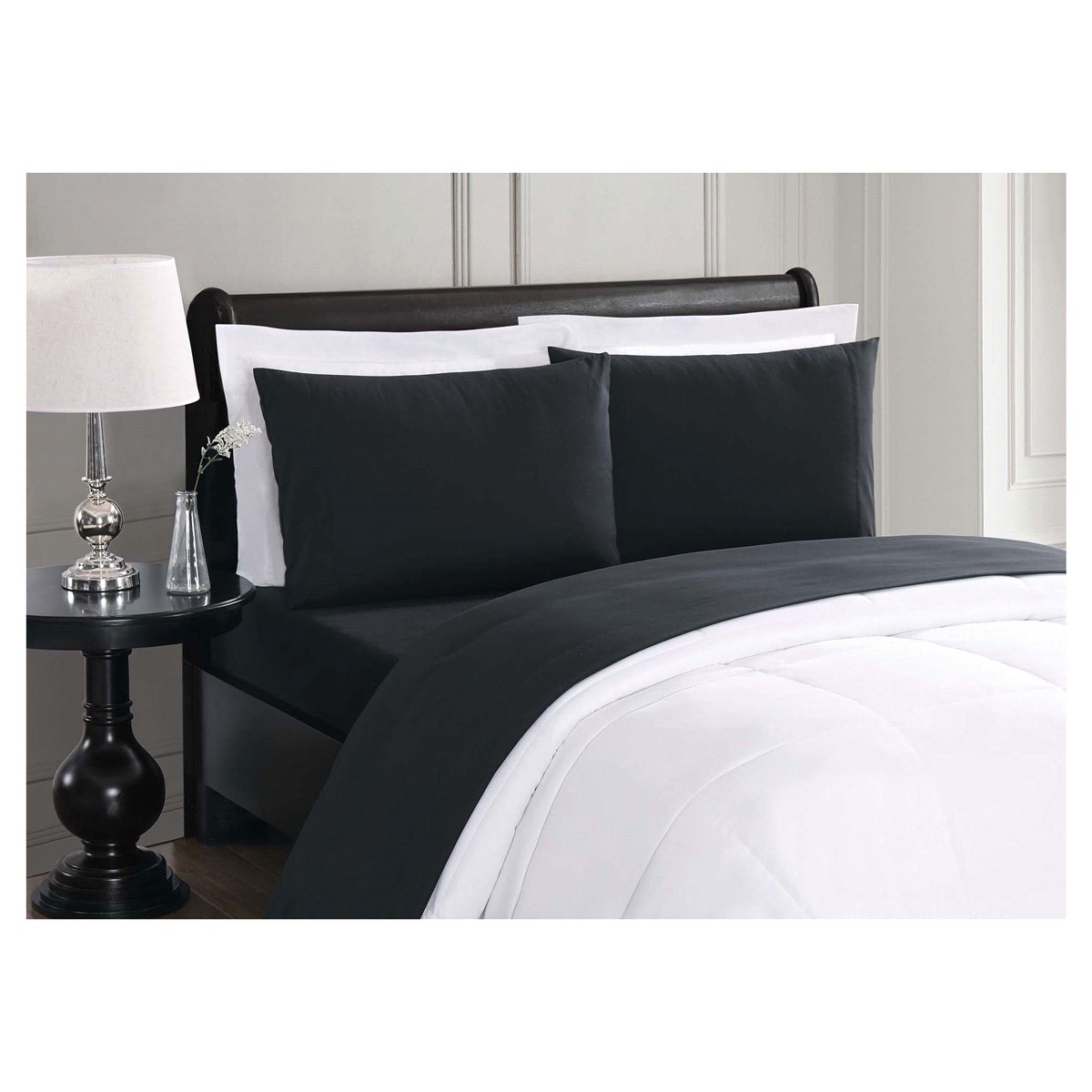 slide 2 of 2, London Fog Solid Black Twin Sheet set, Twin Size