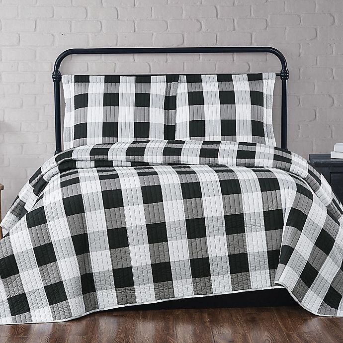 slide 1 of 4, Truly Soft Buffalo Check King Quilt Set - Black, 3 ct