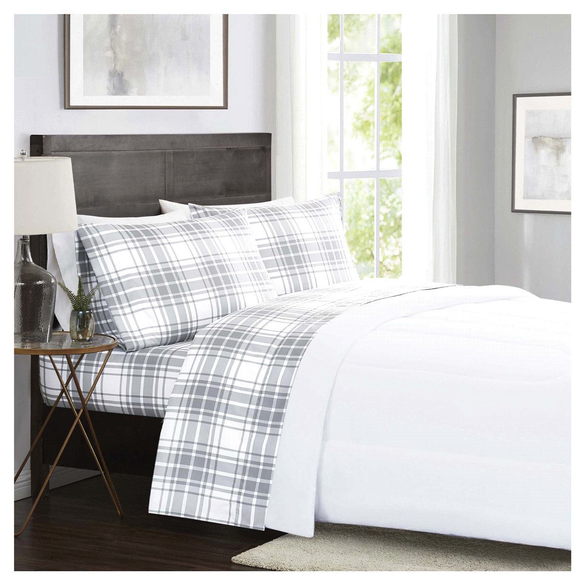 slide 2 of 2, London Fog Sheet set Full Gray Plaid, 1 ct