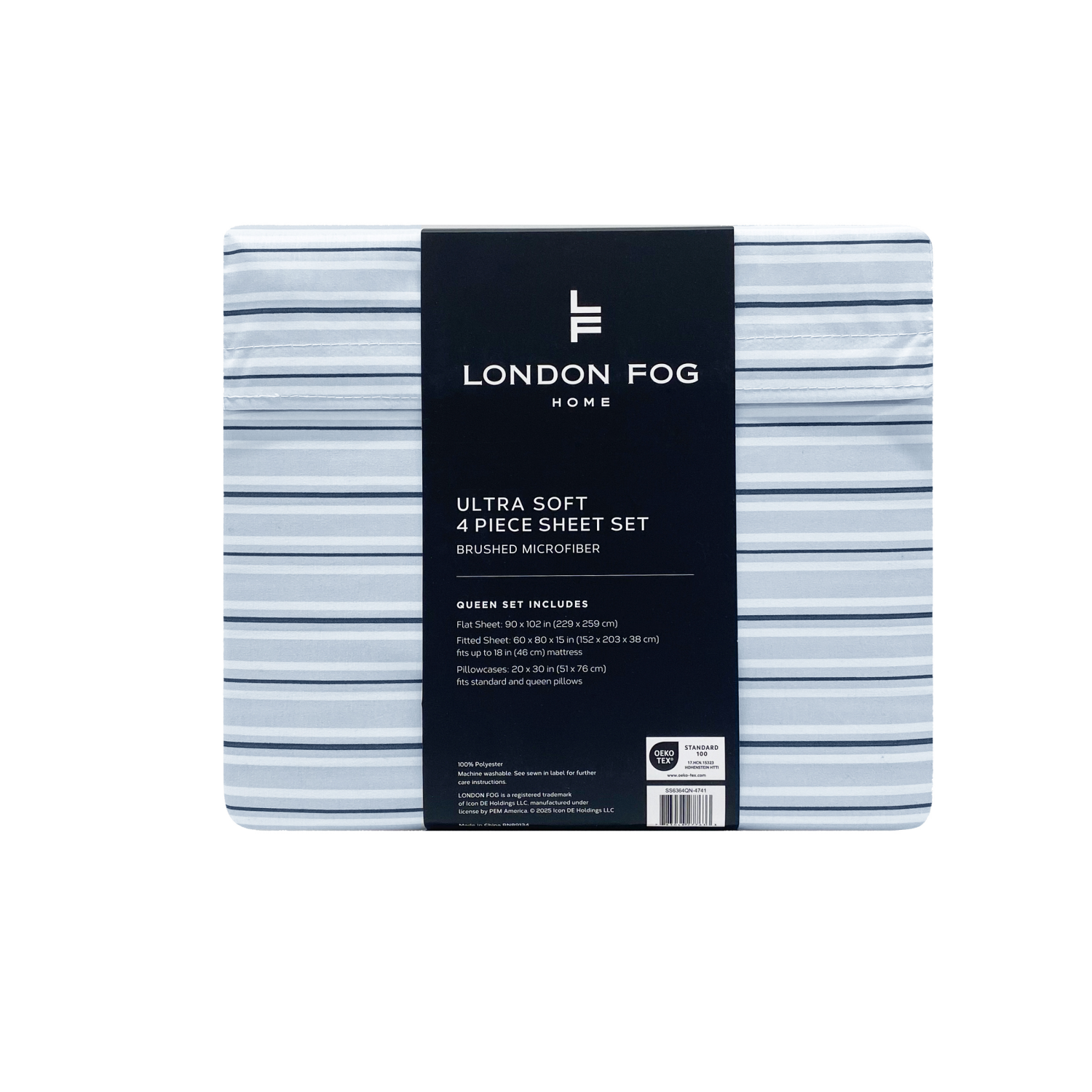 slide 2 of 4, London Fog Ultra Soft Sheet Set, Queen, 4 Piece, Edna Blue, 4 ct
