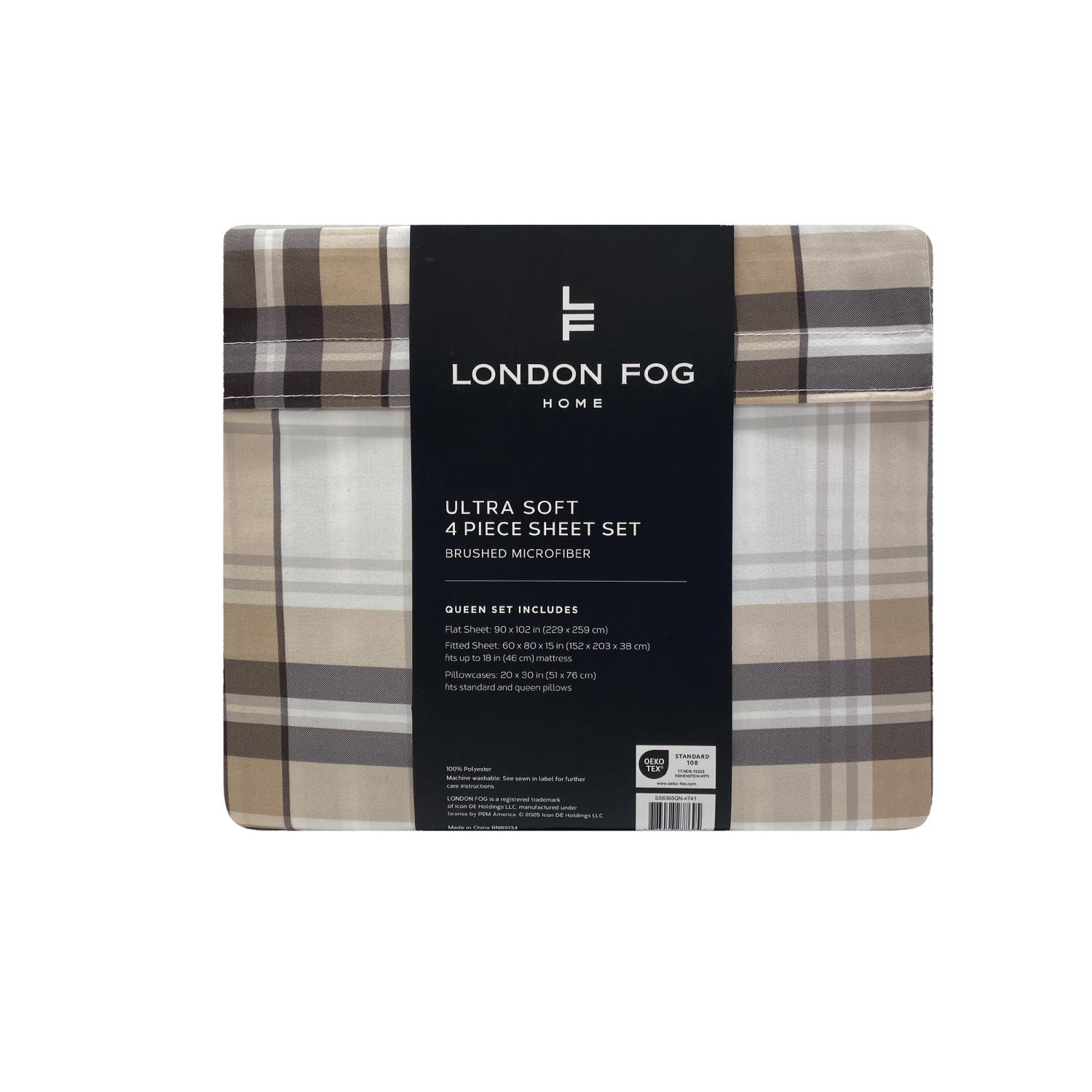 slide 2 of 4, London Fog 4pc Microfiber Sheet Set King, Galinger Plaid, 4 ct