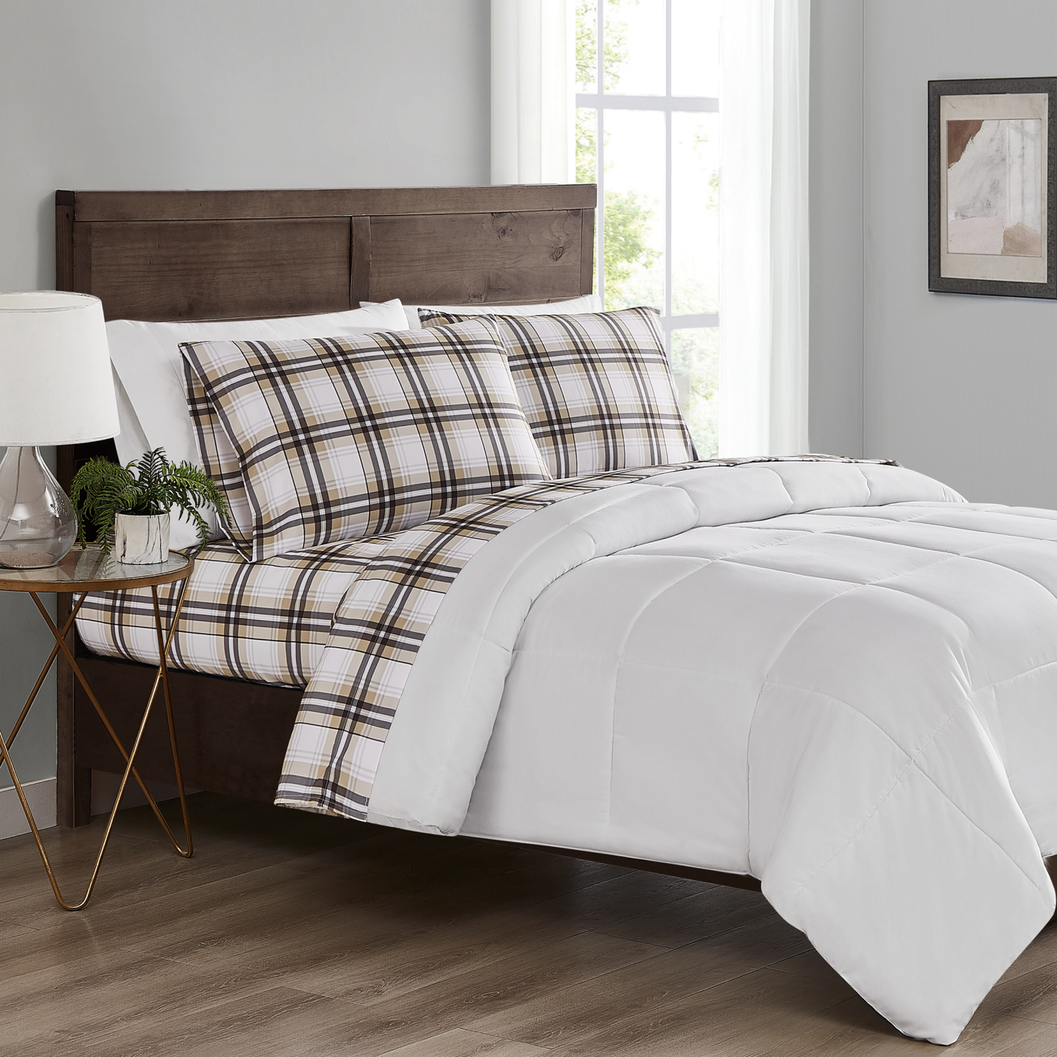 slide 3 of 4, London Fog 4pc Microfiber Sheet Set King, Galinger Plaid, 4 ct