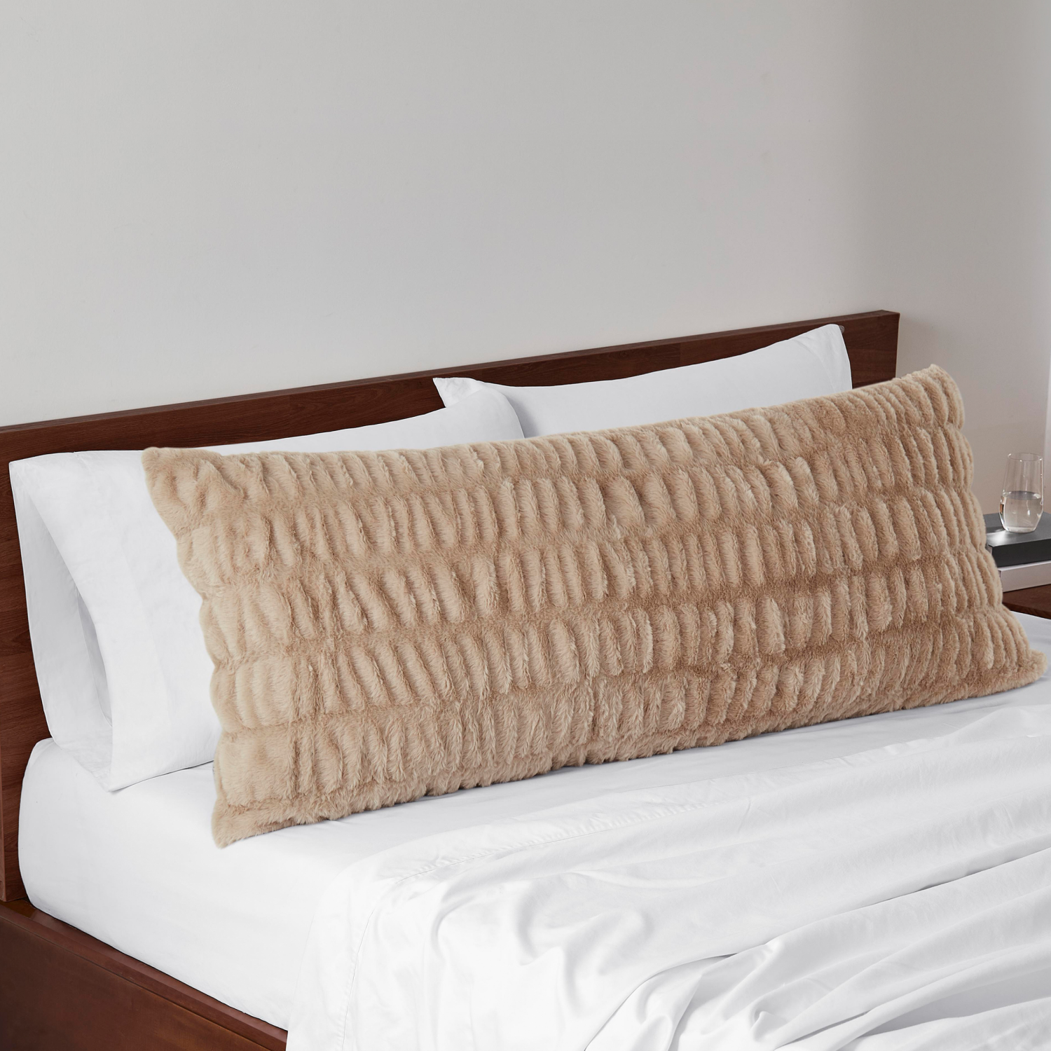 slide 3 of 3, Truly Soft Body Pillow Rouched, 20 x 48, Tan, 1 ct