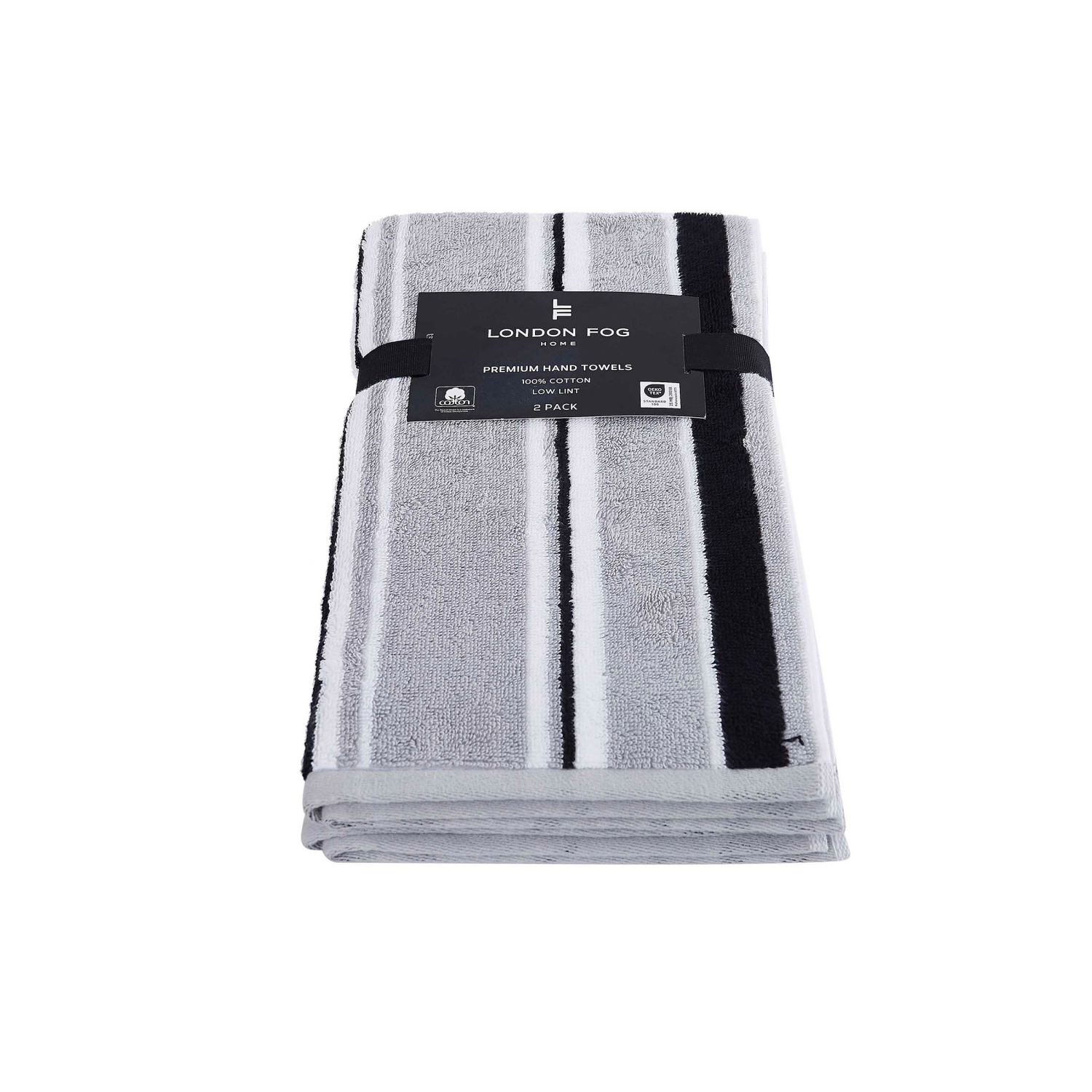 slide 2 of 4, London Fog, Yarn-Dye Stripe Hand Towel, 16x28, 2pk, Gray, 2 ct