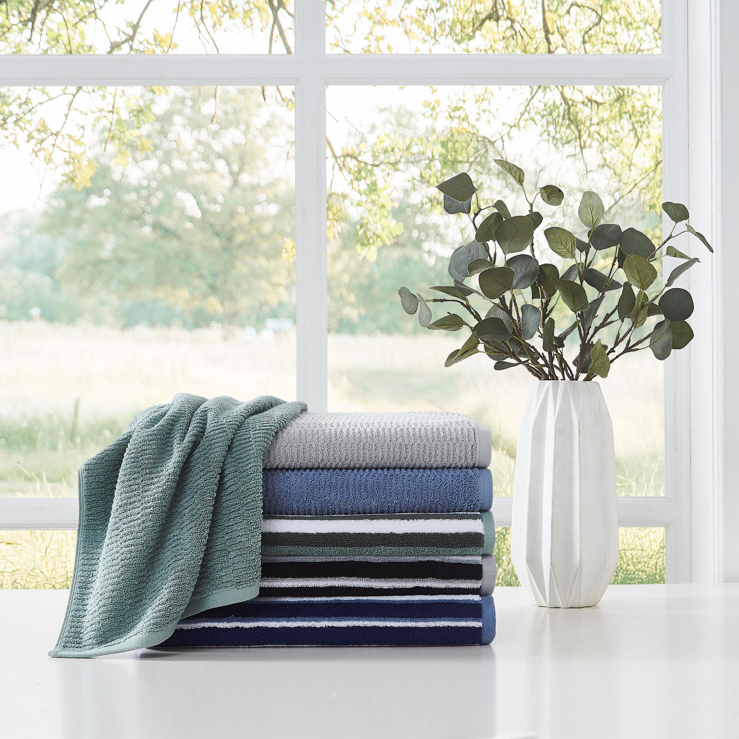 slide 4 of 4, London Fog, Yarn-Dye Stripe Hand Towel, 16x28, 2pk, Gray, 2 ct