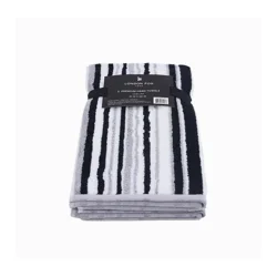 London Fog, Yarn-Dye Stripe Hand Towel, 16x28, 2pk, Gray