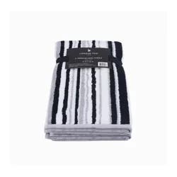 London Fog, Yarn-Dye Stripe Hand Towel, 16x28, 2pk, Gray