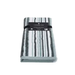 London Fog, Yarn-Dye Stripe Hand Towel, 16x28, 2pk, Green