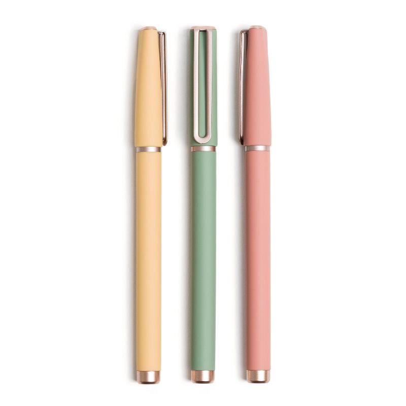 slide 1 of 6, U Brands 3ct Soft Touch Felt Tip Pens - Rose Gold Accents: 0.7mm Black Ink, Journaling & Cute Pens, Stationery Set, 3 ct