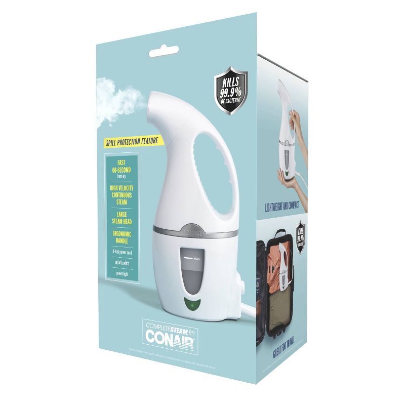 slide 2 of 7, Conair Portable Garment Steamer White GS2WB: Travel-Size Handheld Steamer for Clothes, 1100W, 5-Min Steam, 8' Cord, 1 ct