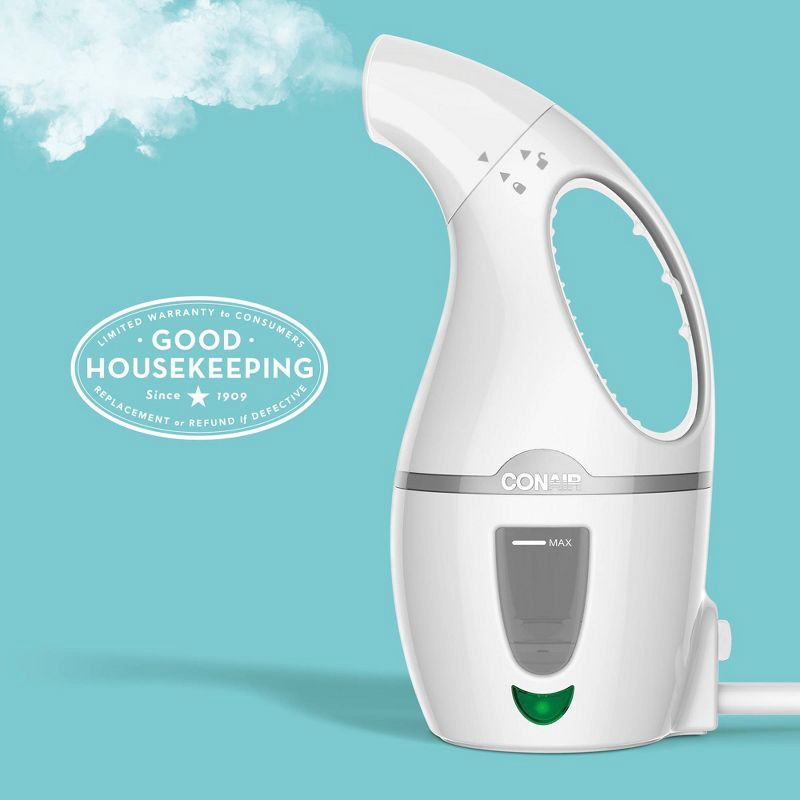 slide 4 of 7, Conair Portable Garment Steamer White GS2WB: Travel-Size Handheld Steamer for Clothes, 1100W, 5-Min Steam, 8' Cord, 1 ct