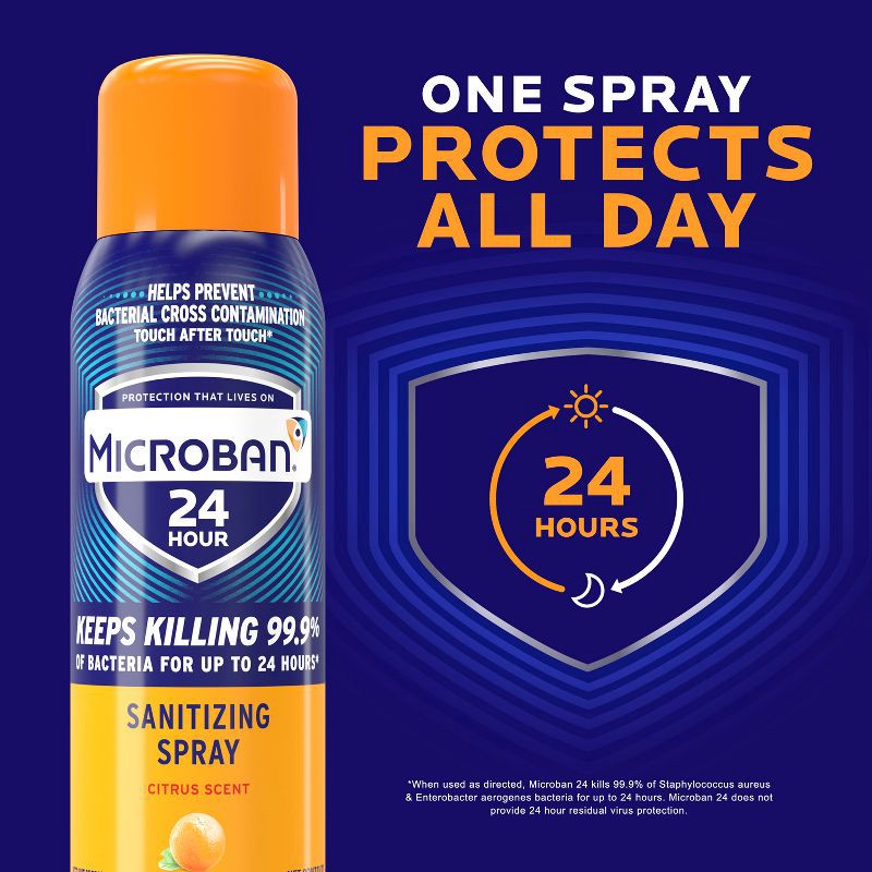 slide 4 of 7, Microban Citrus Scent 24 Hour Disinfectant Sanitizing Spray - 15 fl oz, 15 fl oz