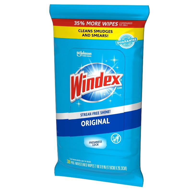 slide 9 of 10, Windex Original Glass and Surface Pre-Moistened Wipes Window Cleaner - 38ct, 38 ct
