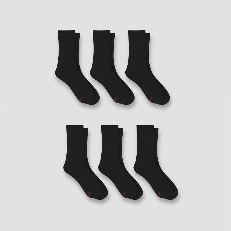 slide 3 of 3, Hanes Performance Women's Cushioned 6pk Crew Athletic Socks - Black 5-9, 6 ct