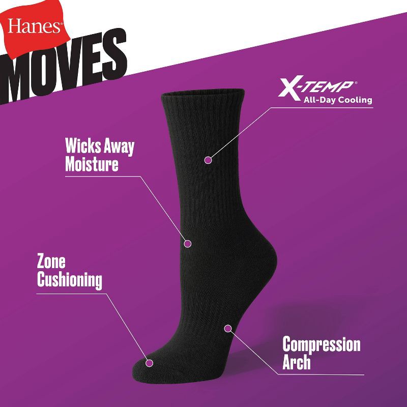 slide 4 of 4, Hanes Moves Premium Women's 6pk Crew Socks, X-Temp Size 5-9, 6 ct