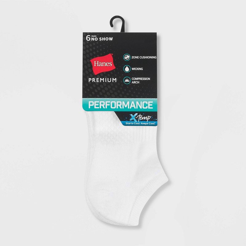 slide 2 of 3, Hanes Performance Women's Extended Size Cushioned 6pk No Show Athletic Socks - White 8-12, 6 ct