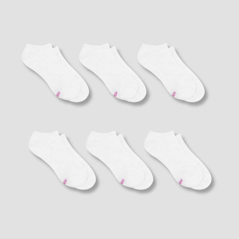 slide 3 of 3, Hanes Performance Women's Extended Size Cushioned 6pk No Show Athletic Socks - White 8-12, 6 ct