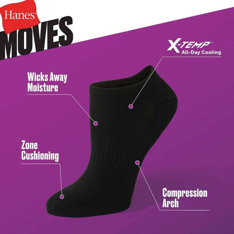 slide 4 of 4, Hanes Moves Premium Women's 6pk No Show Socks, X-Temp Extended Size 8-10, 6 ct