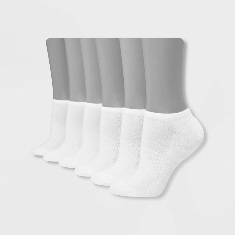 slide 1 of 3, Hanes Performance Women's Extended Size Cushioned 6pk No Show Athletic Socks - White 8-12, 6 ct