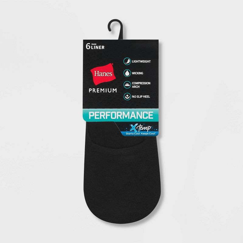 slide 3 of 3, Hanes Performance Women's Lightweight 6pk Liner Athletic Socks - Black 5-9, 6 ct
