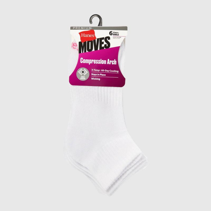 slide 3 of 4, Hanes Moves Premium Women's 6pk Ankle Socks, X-Temp Extended Size 8-10, 6 ct