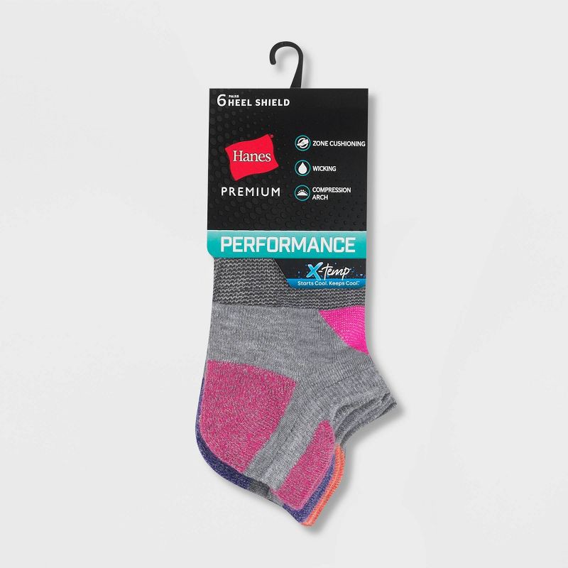 Hanes Performance Women's Cushioned 6pk No Show Tab Athletic Socks - Gray 5-9  6 ct