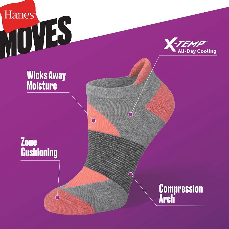 slide 4 of 4, Hanes Moves Premium Women's 6pk Heel Shield Socks, X-Temp Size 5-9, 6 ct