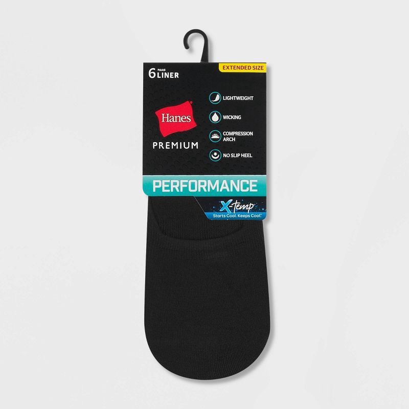 slide 3 of 3, Hanes Performance Women's Extended Size Lightweight 6pk Liner Athletic Socks - Black/White 8-12, 6 ct