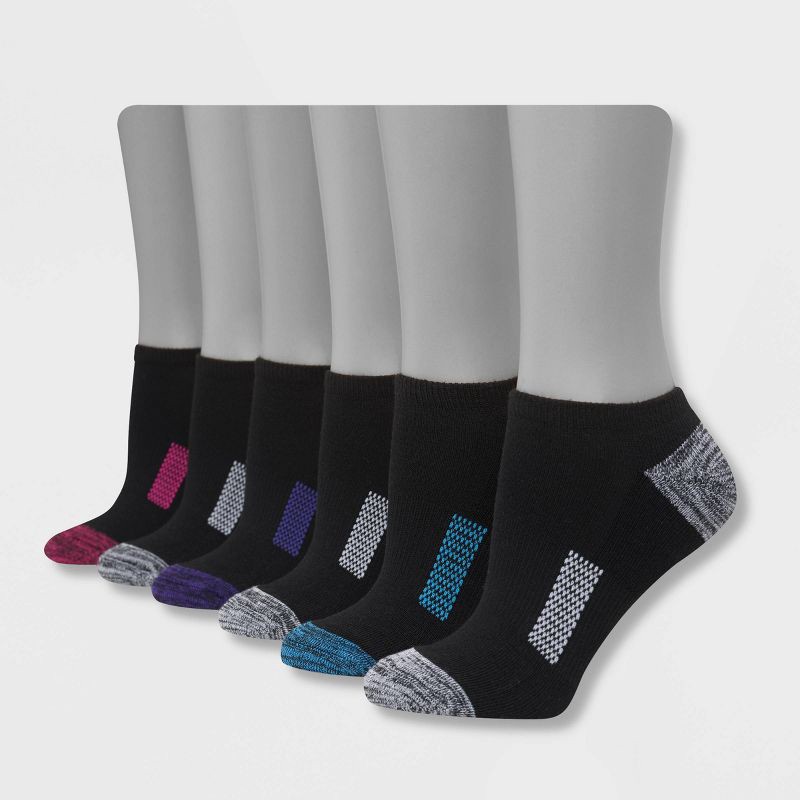 slide 1 of 2, Hanes Performance Women's Cushioned Marled 6pk No Show Athletic Socks - Black/Gray 5-9, 6 ct