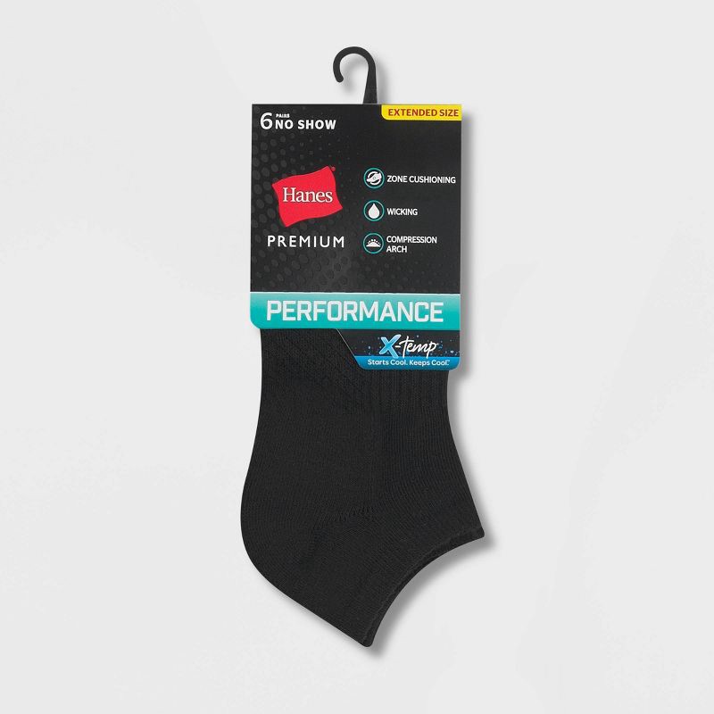slide 3 of 3, Hanes Performance Women's Extended Size Cushioned 6pk No Show Athletic Socks - Black 8-12, 6 ct
