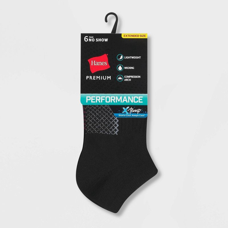 slide 2 of 2, Hanes Performance Women's Extended Size Lightweight Textured Arch 6pk No Show Athletic Socks - Black 8-12, 6 ct