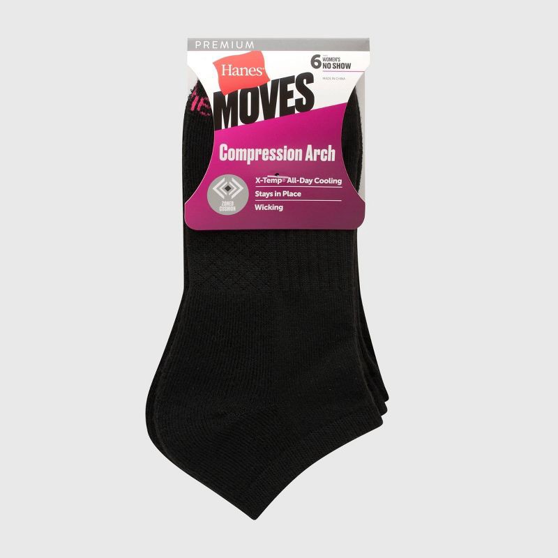 slide 3 of 4, Hanes Moves Premium Women's 6pk No Show Socks, X-Temp Size 5-9, 6 ct