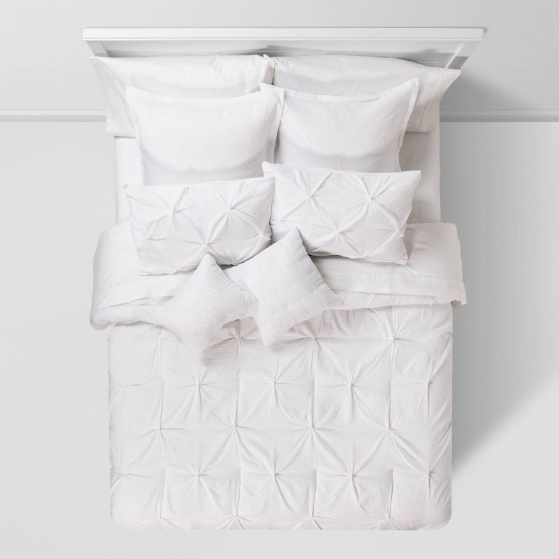 slide 2 of 3, 8pc King Pinch Pleat Comforter Set White - Threshold™: Elegant Bedding Ensemble, Machine Washable, OEKO-TEX Certified, 8 ct