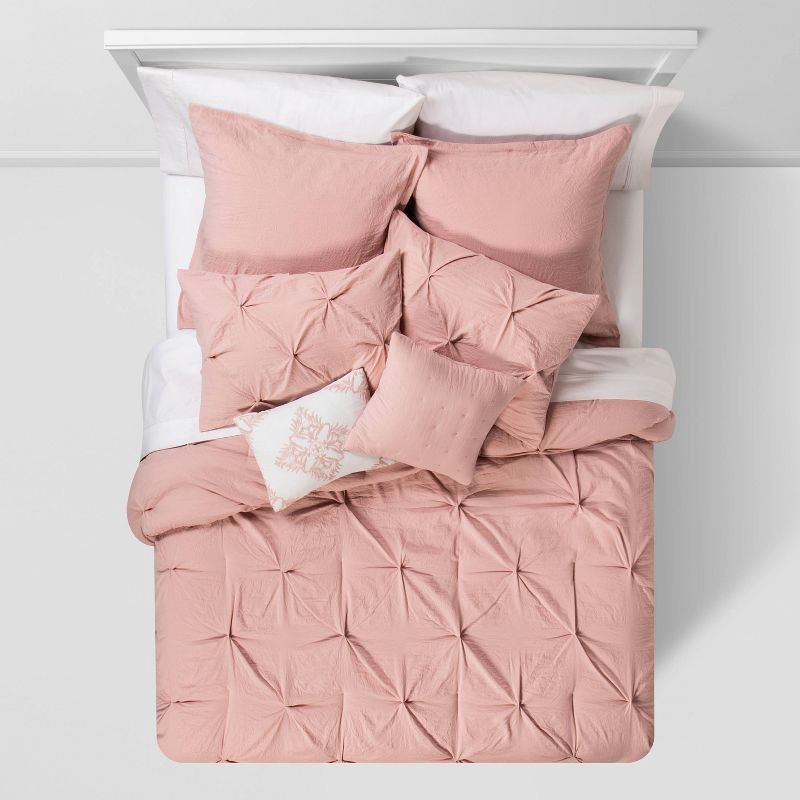 slide 2 of 4, 8pc King Pinch Pleat Comforter Set Blush - Threshold™: Polyester, Machine Washable, OEKO-TEX Certified, 8 ct