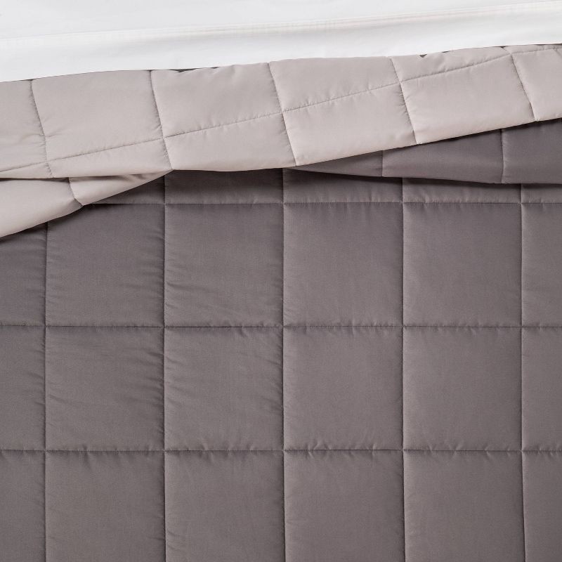 slide 2 of 5, Full/Queen Reversible Microfiber Solid Comforter Dark Gray/Light Gray - Room Essentials, 1 ct
