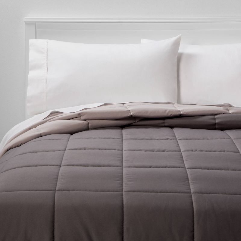 slide 1 of 5, King Reversible Microfiber Solid Comforter Dark Gray/Light Gray - Room Essentials, 1 ct