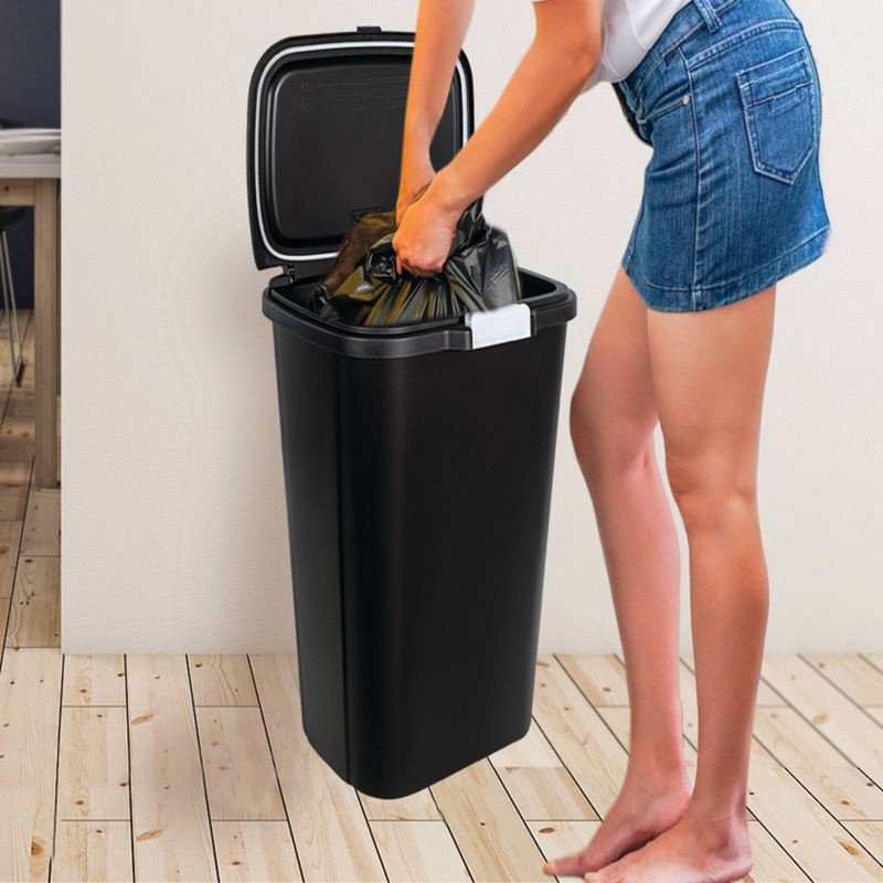 slide 2 of 5, Hefty 13gal Odor Block Trash Can Black: Kitchen Touch-Top Garbage Can, Tight-Fitting Lid, Indoor, Rectangle, Matte Finish, 13 gal