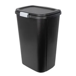Hefty 13gal Odor Block Trash Can Black: Kitchen Touch-Top Garbage Can, Tight-Fitting Lid, Indoor, Rectangle, Matte Finish