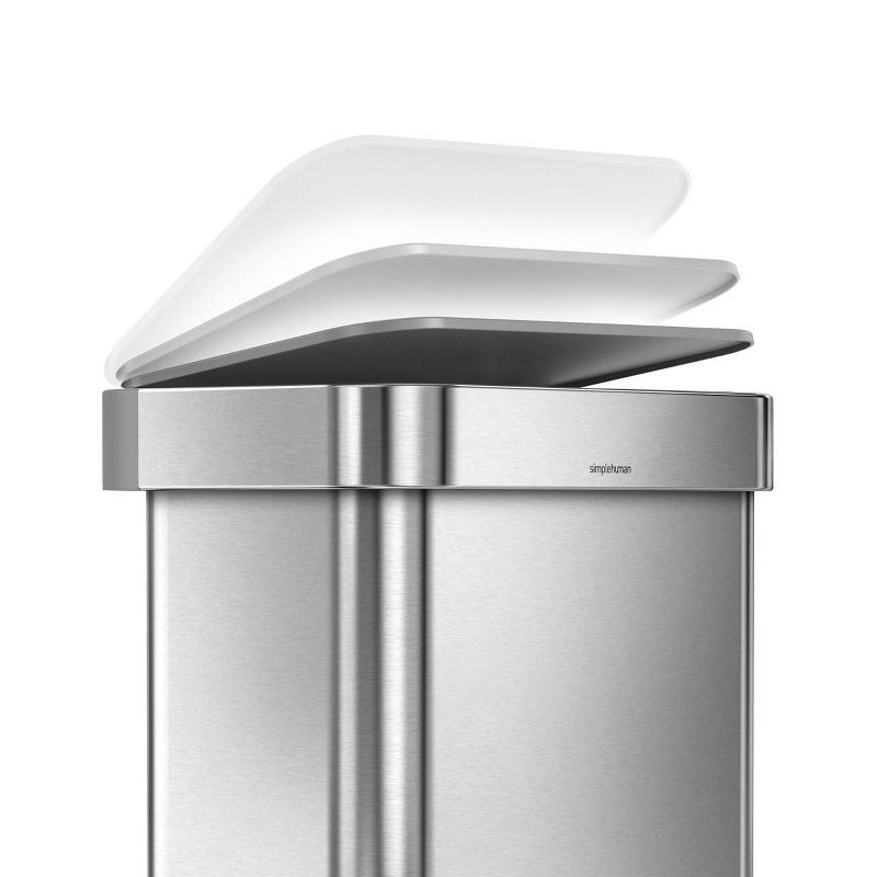slide 5 of 8, simplehuman 45L Kitchen Step Trash Can with Liner Pocket Stainless Steel with Fingerprint Proof Finish, Gray Plastic Soft Close Lid, 45 liter