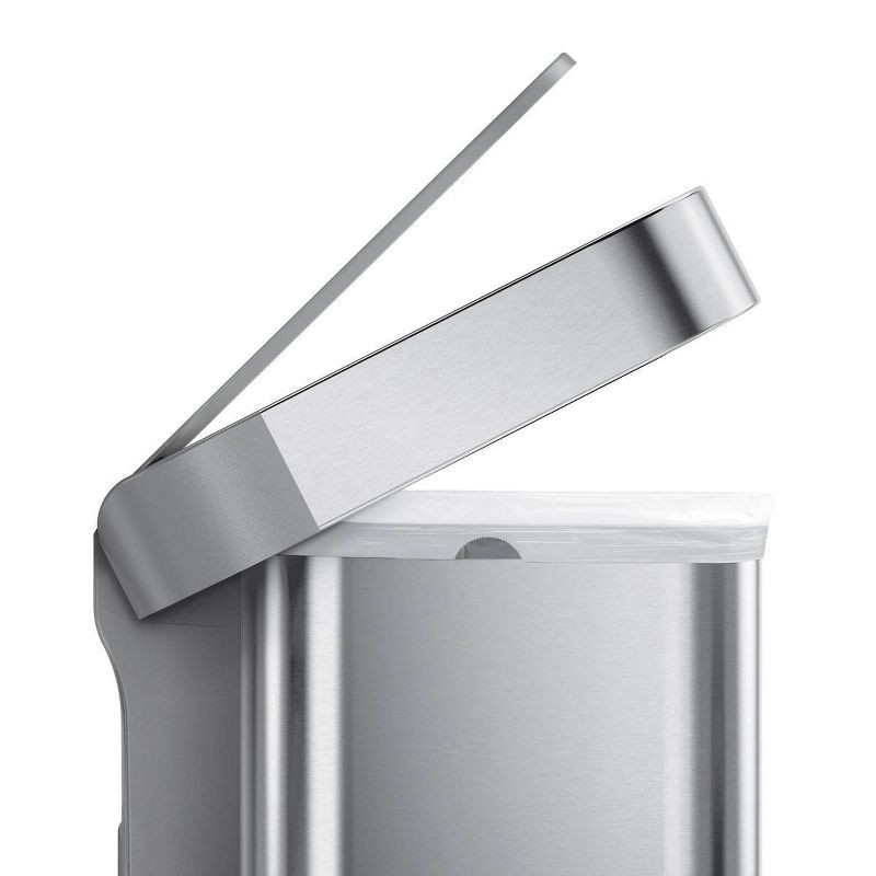 slide 6 of 8, simplehuman 45L Kitchen Step Trash Can with Liner Pocket Stainless Steel with Fingerprint Proof Finish, Gray Plastic Soft Close Lid, 45 liter