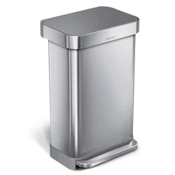 simplehuman 45L Kitchen Step Trash Can with Liner Pocket Stainless Steel with Fingerprint Proof Finish, Gray Plastic Soft Close Lid