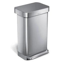 simplehuman 45L Kitchen Step Trash Can with Liner Pocket Stainless Steel with Fingerprint Proof Finish, Gray Plastic Soft Close Lid