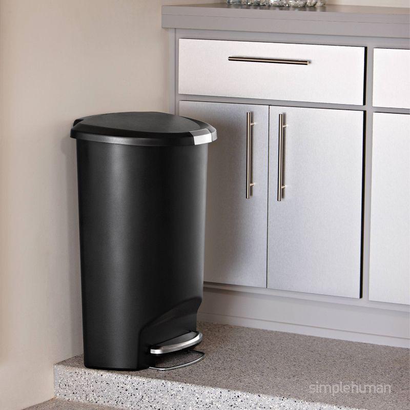 slide 2 of 8, simplehuman 13gal Kitchen Step Trash Can with Soft Close Locking Lid Black Plastic Semi Round Garbage Can, 13 gal