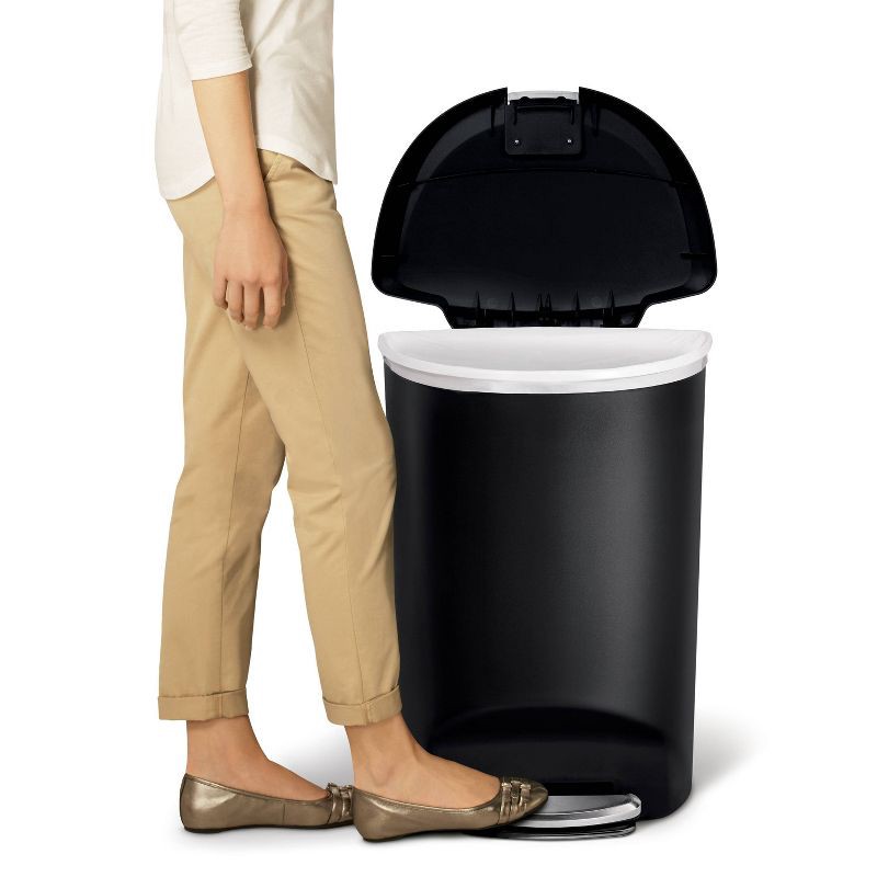 slide 3 of 8, simplehuman 13gal Semi-Round Kitchen Step Trash Can Black Plastic with Soft-Close Locking Lid, 13 gal