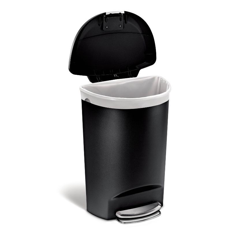 slide 4 of 8, simplehuman 13gal Kitchen Step Trash Can with Soft Close Locking Lid Black Plastic Semi Round Garbage Can, 13 gal
