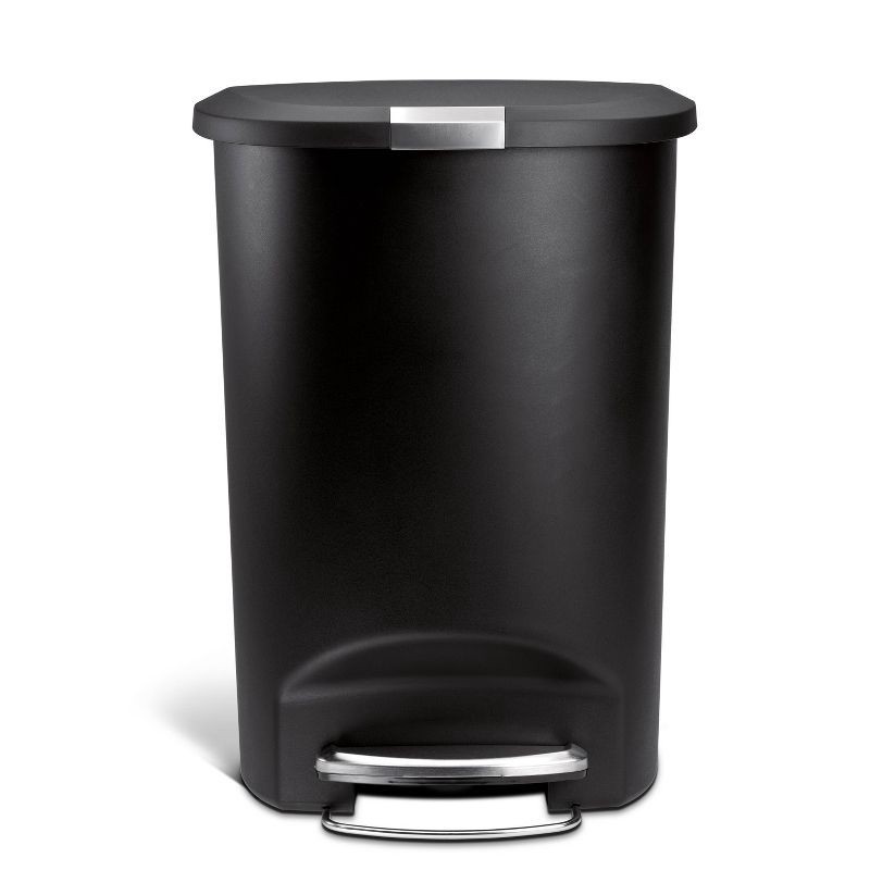 slide 6 of 8, simplehuman 13gal Kitchen Step Trash Can with Soft Close Locking Lid Black Plastic Semi Round Garbage Can, 13 gal