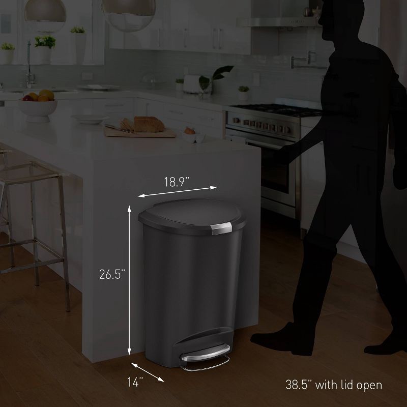 slide 8 of 8, simplehuman 13gal Semi-Round Kitchen Step Trash Can Black Plastic with Soft-Close Locking Lid, 13 gal