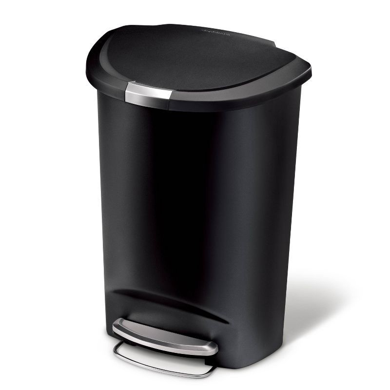 slide 1 of 8, simplehuman 13gal Semi-Round Kitchen Step Trash Can Black Plastic with Soft-Close Locking Lid, 13 gal