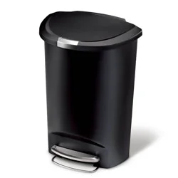 simplehuman 13gal Kitchen Step Trash Can with Soft Close Locking Lid Black Plastic Semi Round Garbage Can